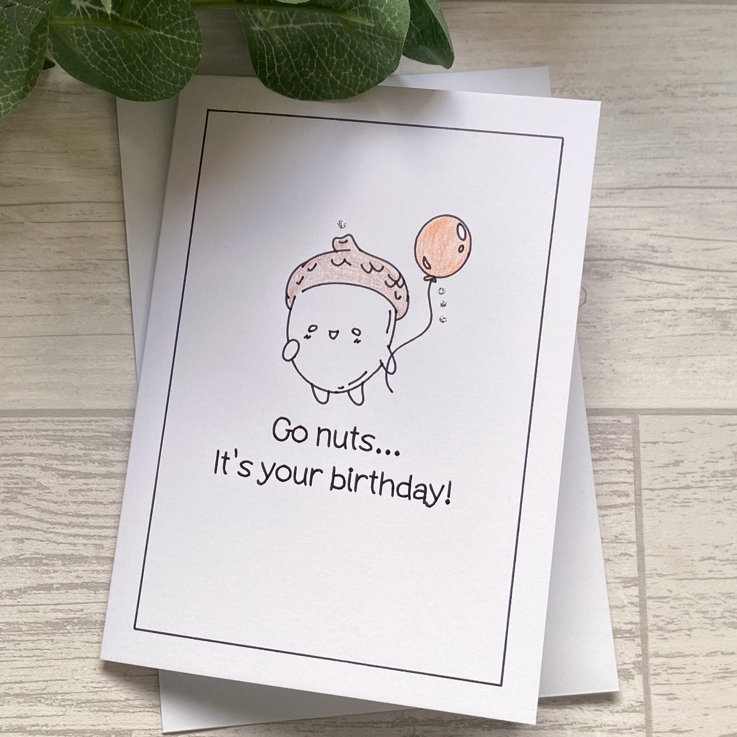 Outline Design Birthday Card - Birthday Acorn - Autumn Colours