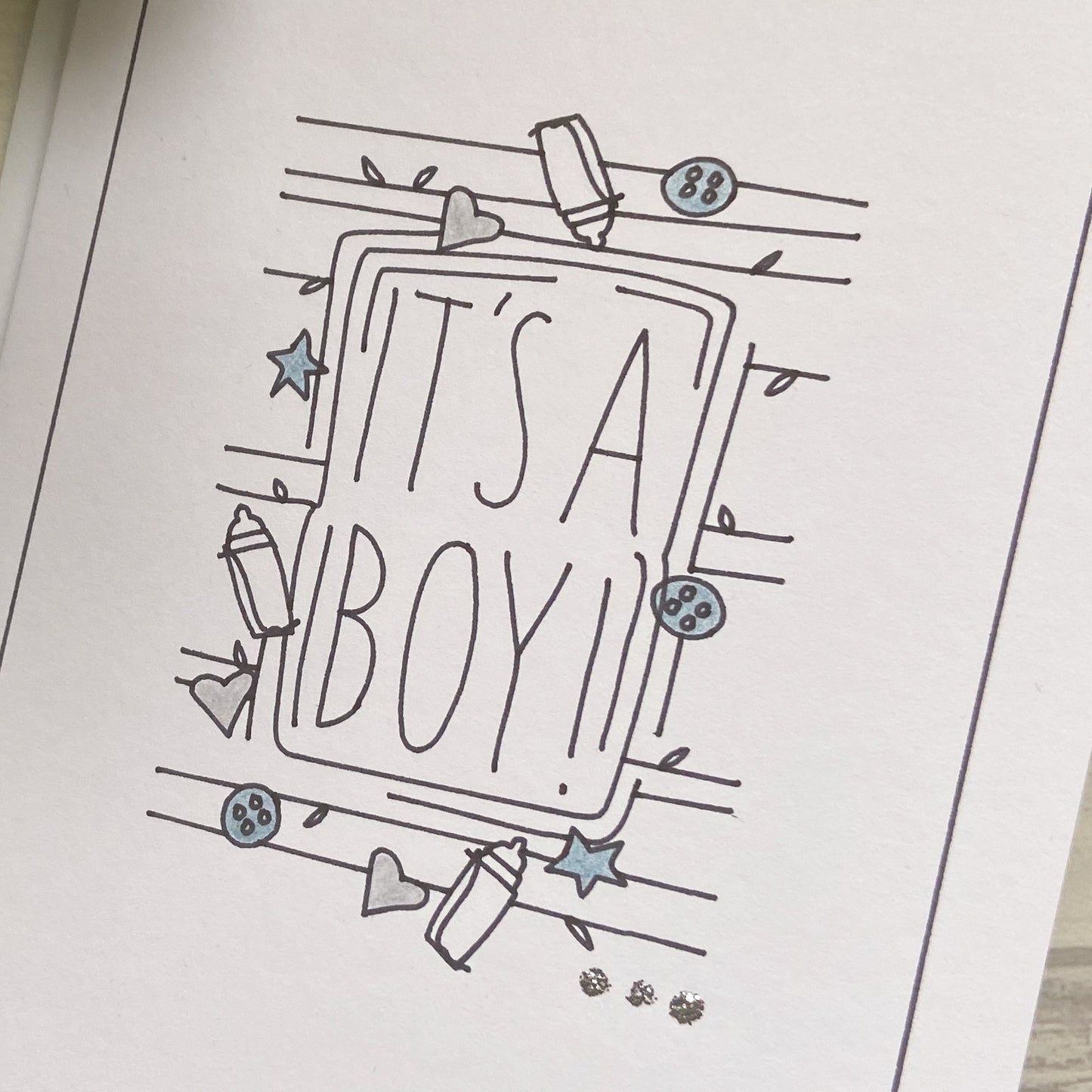 Outline Design Baby Boy Card - 'It's A Boy' Design, Handmade Baby Card