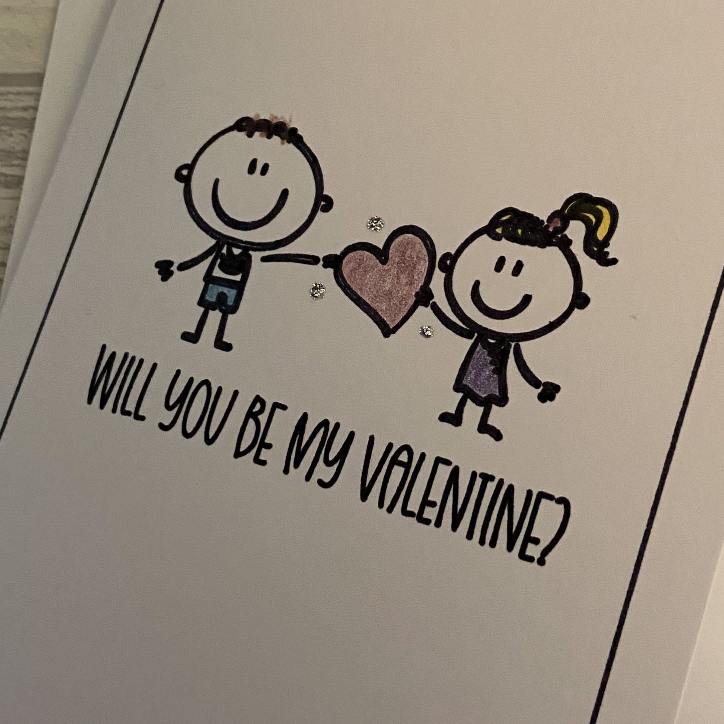 Greetings Card - Will You Be My Valentine - Characters With Heart