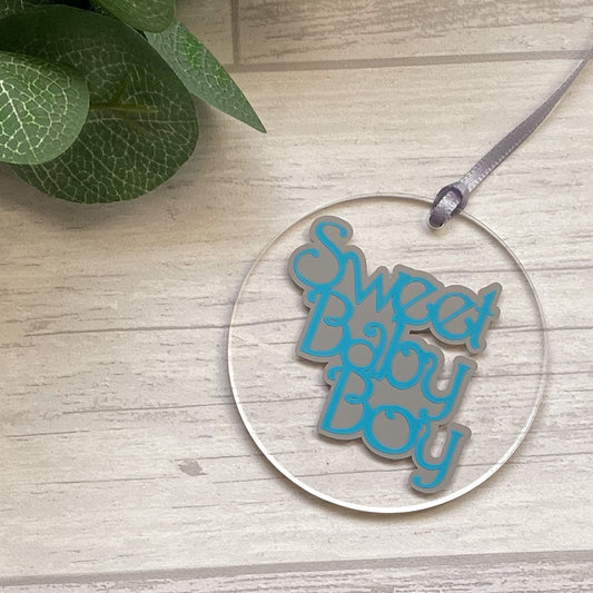 'Sweet Baby Boy' Acrylic Hanging Decoration, Baby Boy Keepsake