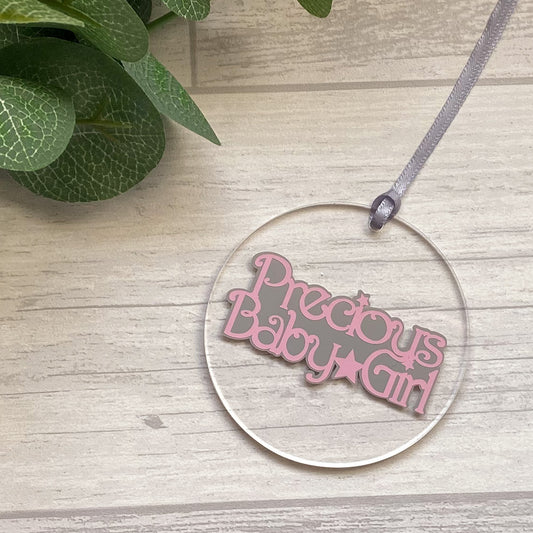 'Precious Baby Girl' Acrylic Hanging Decoration, Baby Girl Keepsake