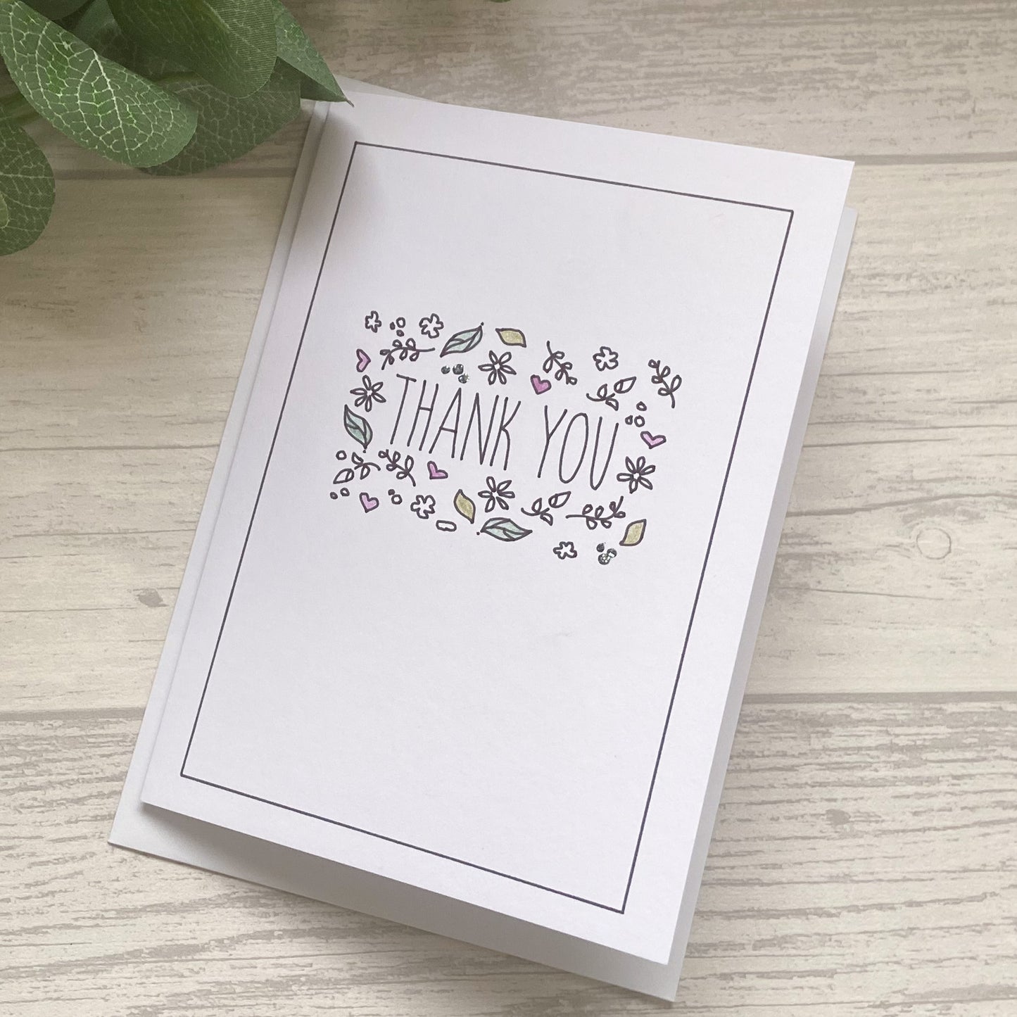 Outline Design Thank You Card - Leaf Design, Greetings Card