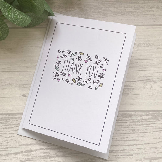 Outline Design Thank You Card - Leaf Design, Greetings Card