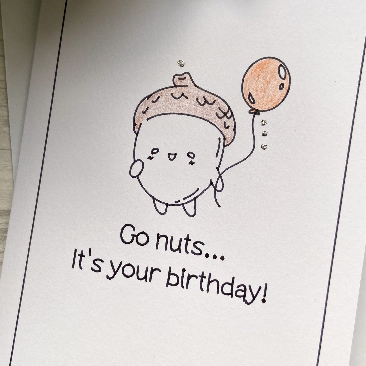 Outline Design Birthday Card - Birthday Acorn - Autumn Colours