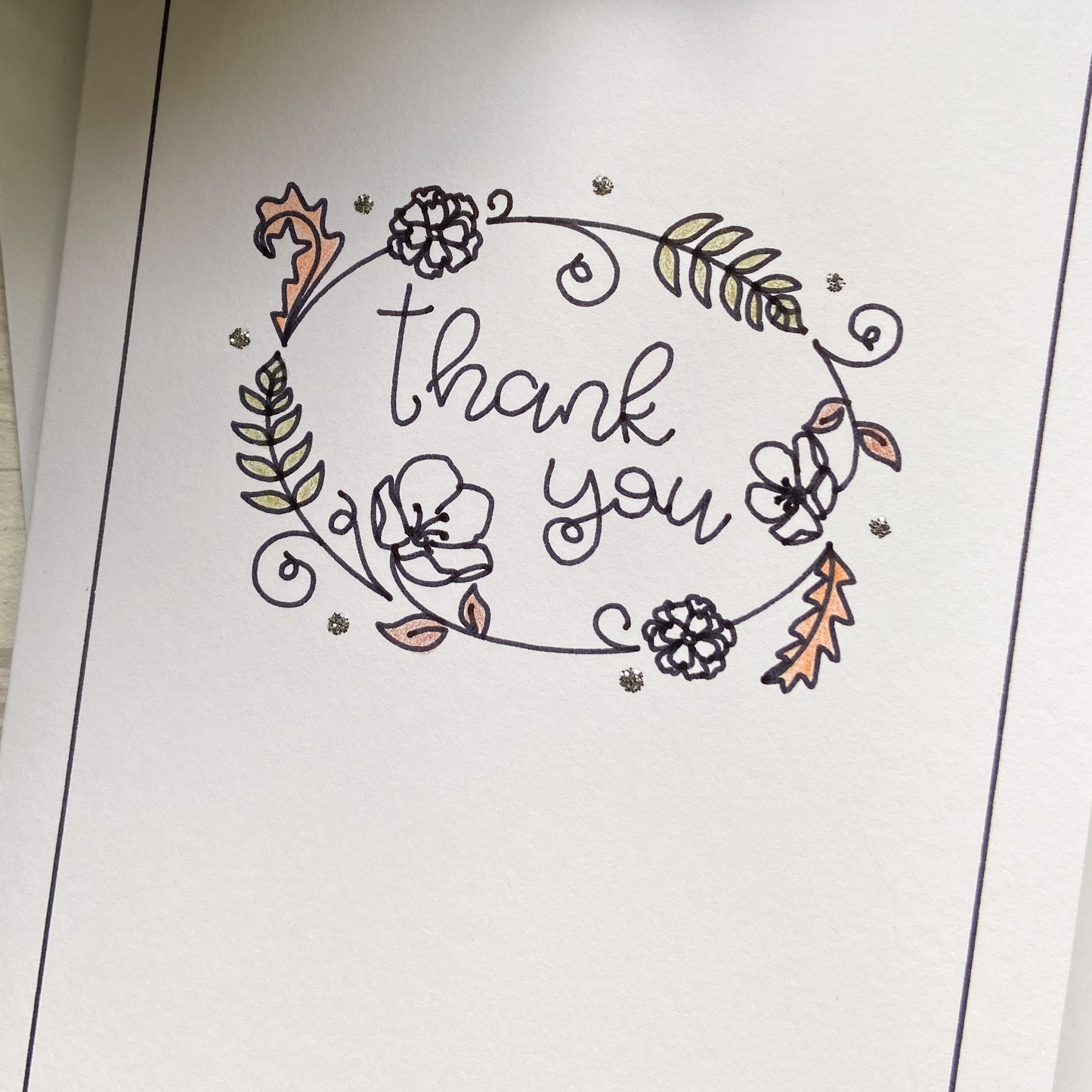 Outline Design Thank You Card - Leaf Design - Autumn Colours