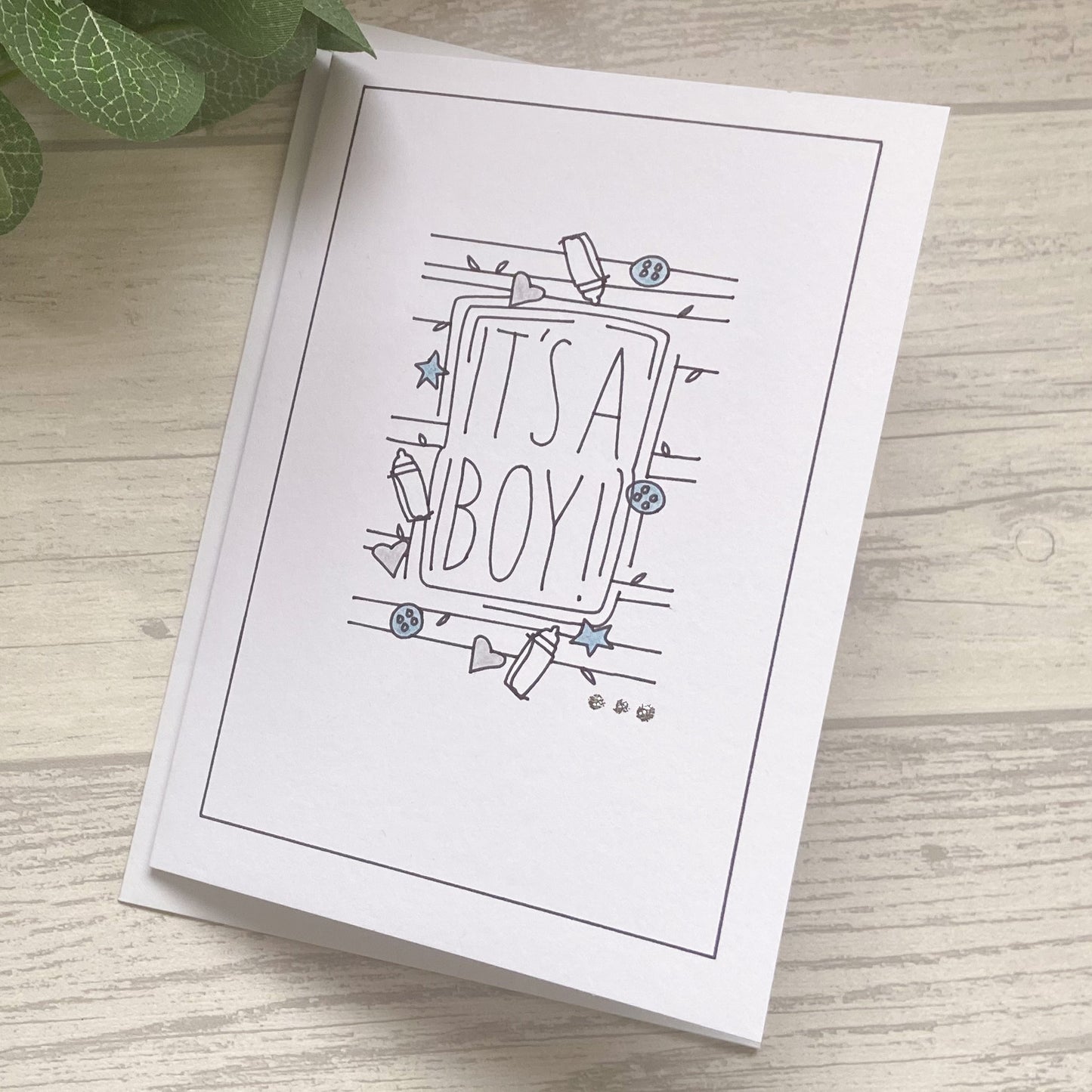 Outline Design Baby Boy Card - 'It's A Boy' Design, Handmade Baby Card