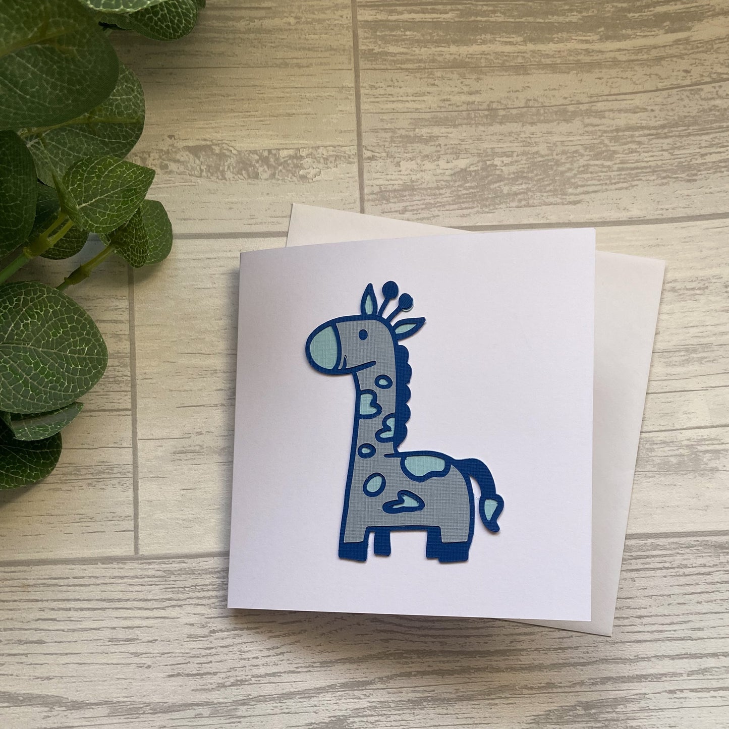 Blue Giraffe Baby Card, Handmade Baby Greetings Card, Baby Boy Card