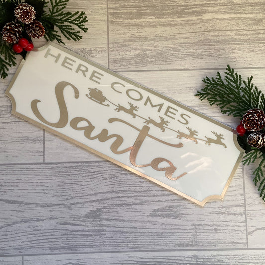 'Here Comes Santa'  Christmas Street Sign - Vintage Style Railway Sign