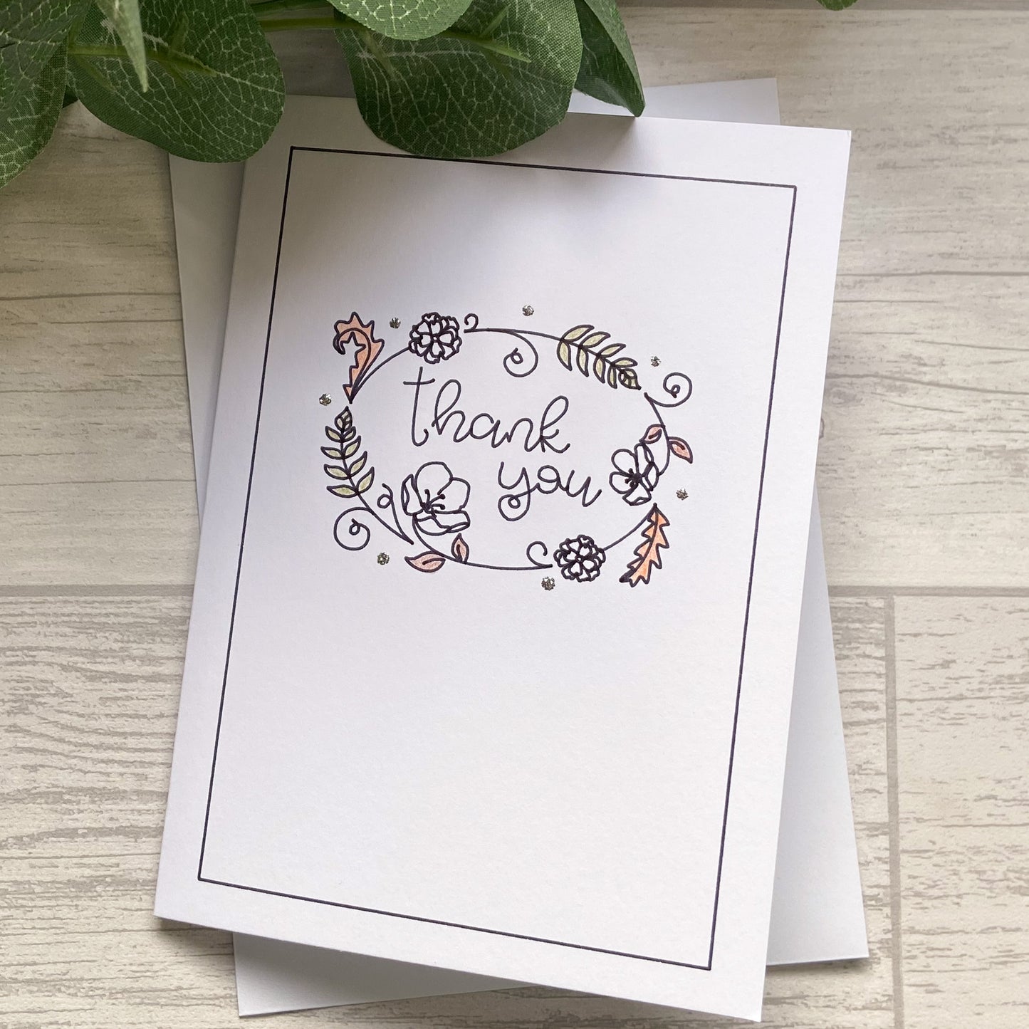 Outline Design Thank You Card - Leaf Design - Autumn Colours