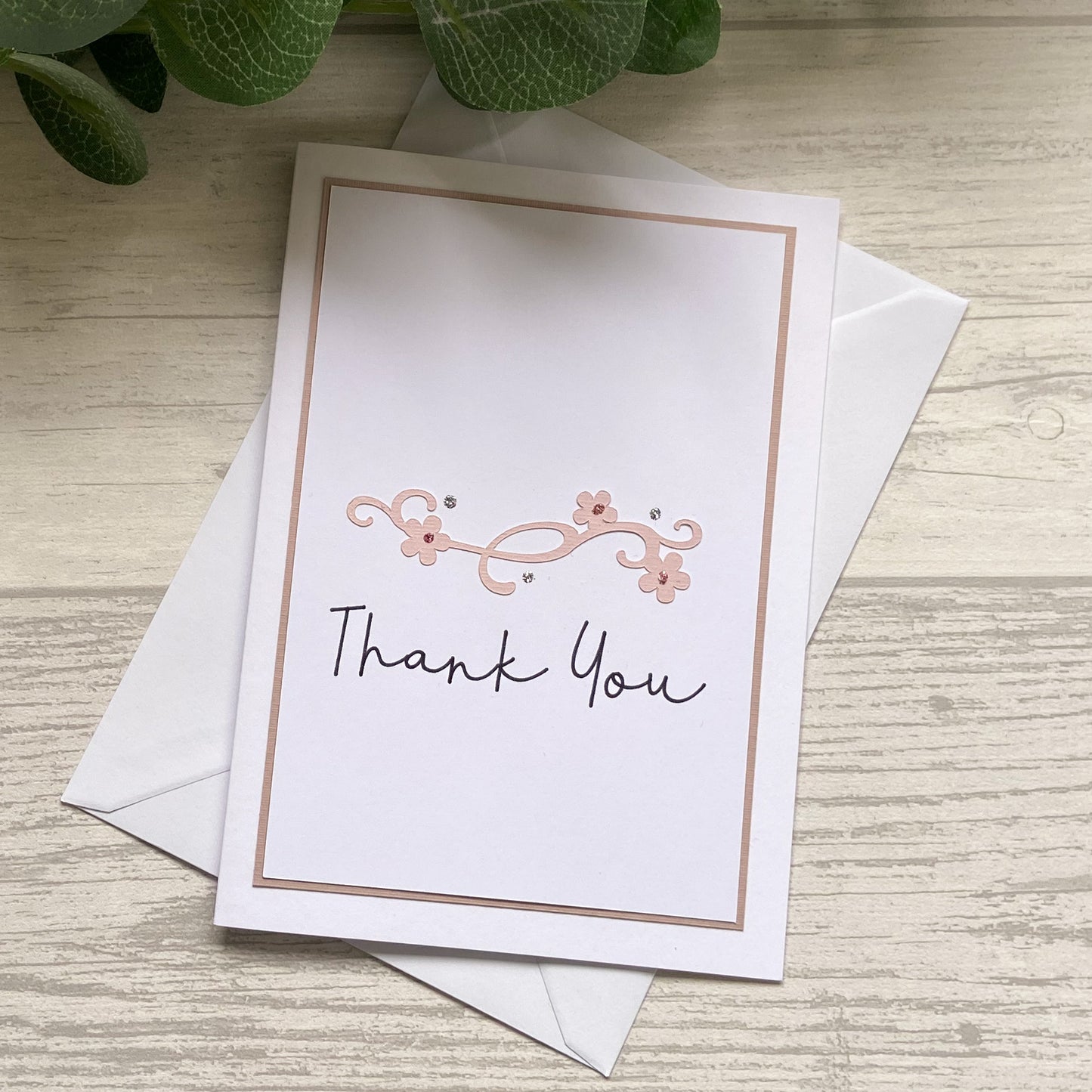 Thank You Card - Swirly Floral Design, Handmade Thank You Card